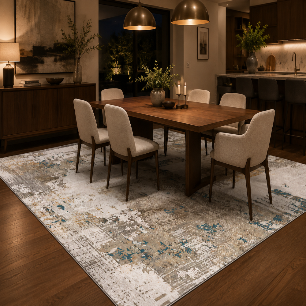Calista, tapis beige et taupe dans un salon