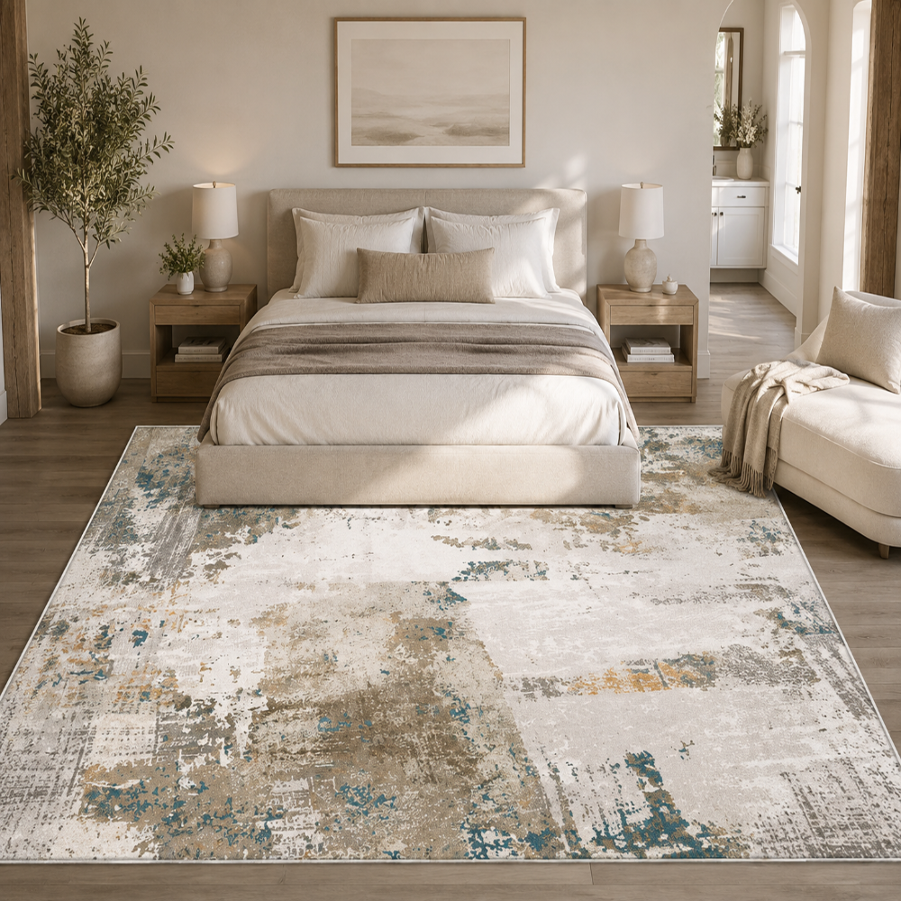 Calista, tapis beige et taupe vu de dessus