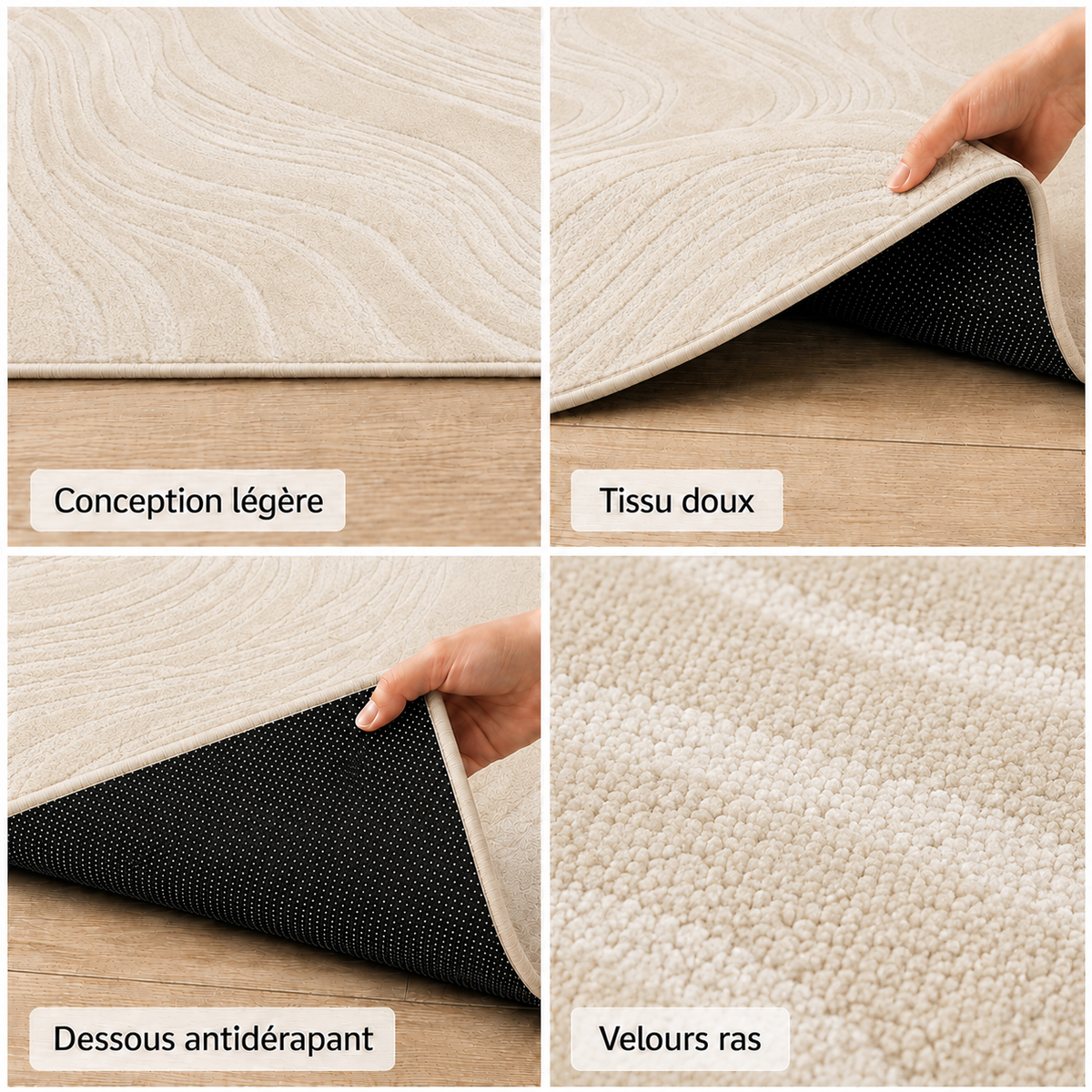 Dune, détail des lignes sable du tapis scandinave