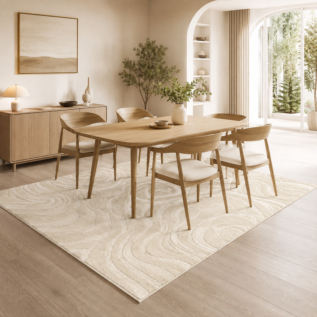 Dune, tapis scandinave beige vu de dessus