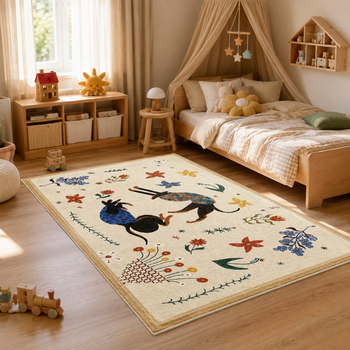 Nino, tapis enfant crème en situation