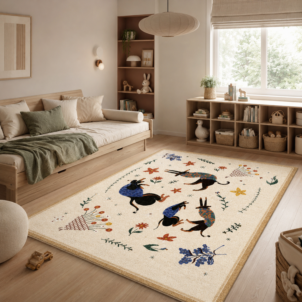 Nino, tapis enfant crème vu de dessus