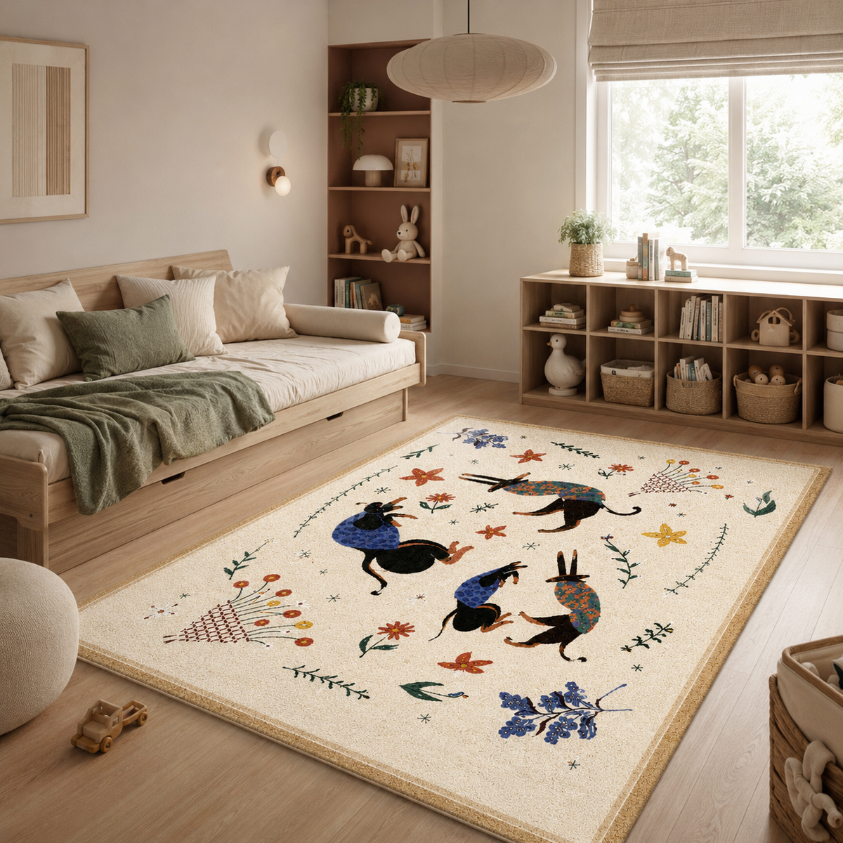 Nino, tapis enfant crème vu de dessus