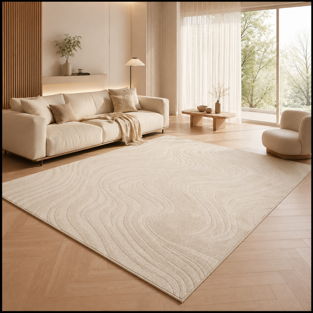 Dune, tapis scandinave beige sable dans un salon