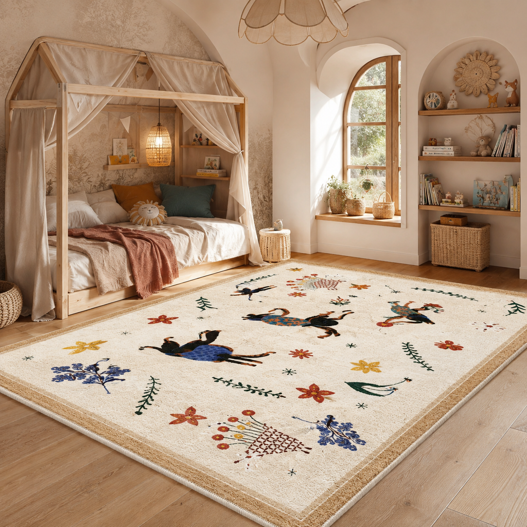 Nino, tapis enfant crème dans une chambre